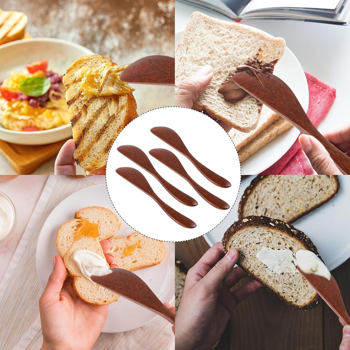 4Pcs Wooden Butter Knife, 6 Inch Jam Spreader Knives Jelly Cheese Spreaders Reddish Brown Condiment Knives Sandwich Spreaders for Kitchen