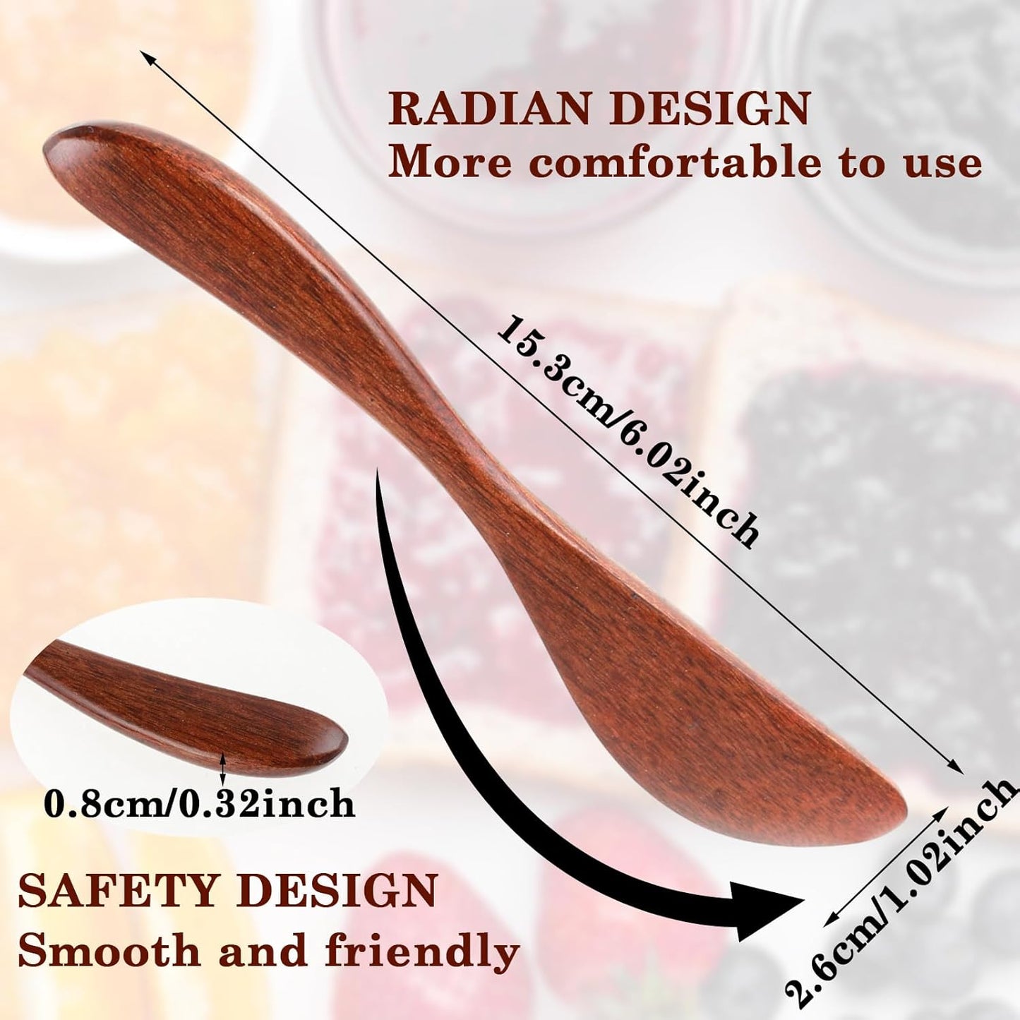 4Pcs Wooden Butter Knife, 6 Inch Jam Spreader Knives Jelly Cheese Spreaders Reddish Brown Condiment Knives Sandwich Spreaders for Kitchen