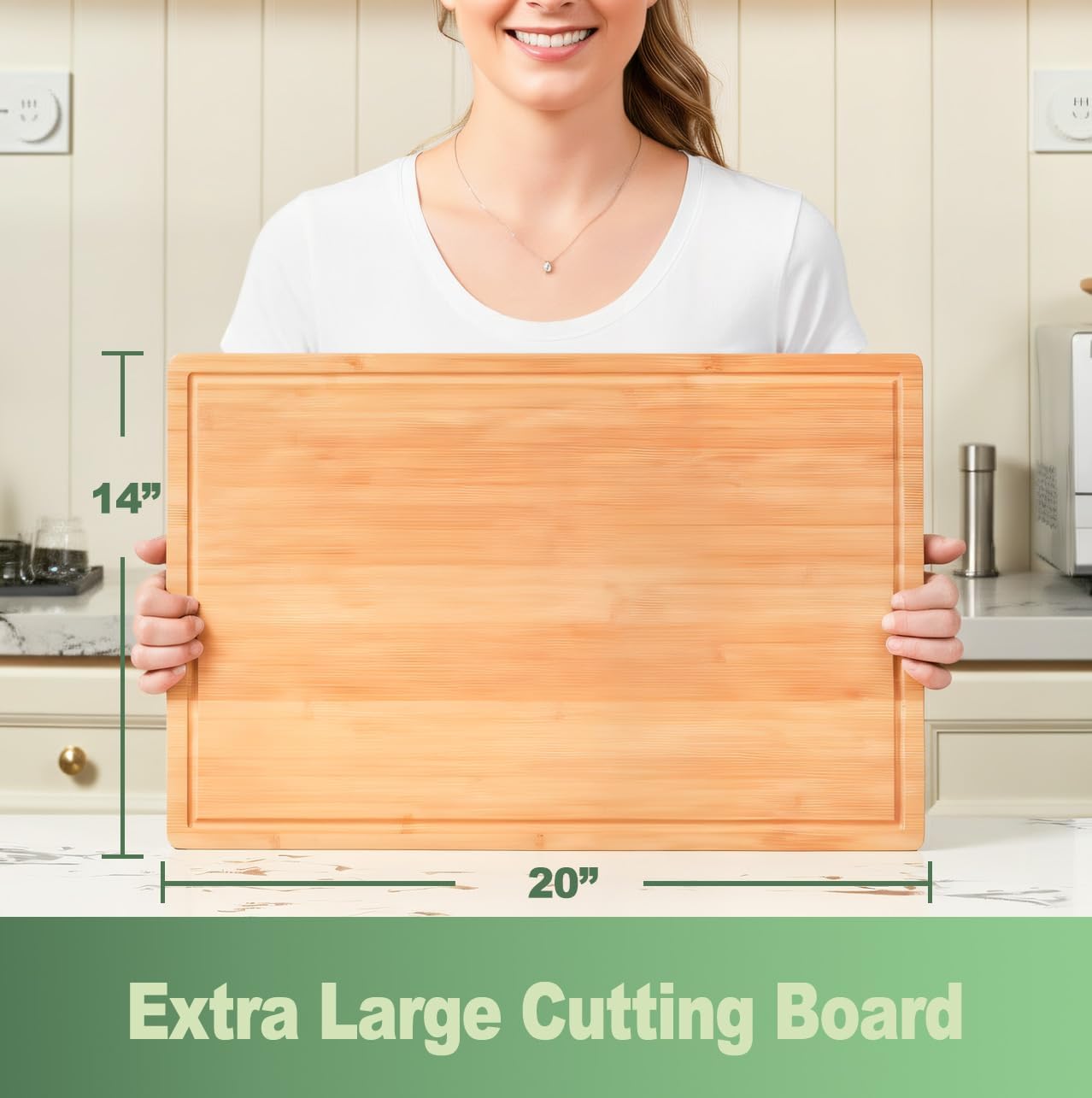 Bamboo Cutting Board for Kitchen, 18" Large Wood Charcuterie Cheese Board, Wooden Chopping Block with Side Handles and Juice Grooves