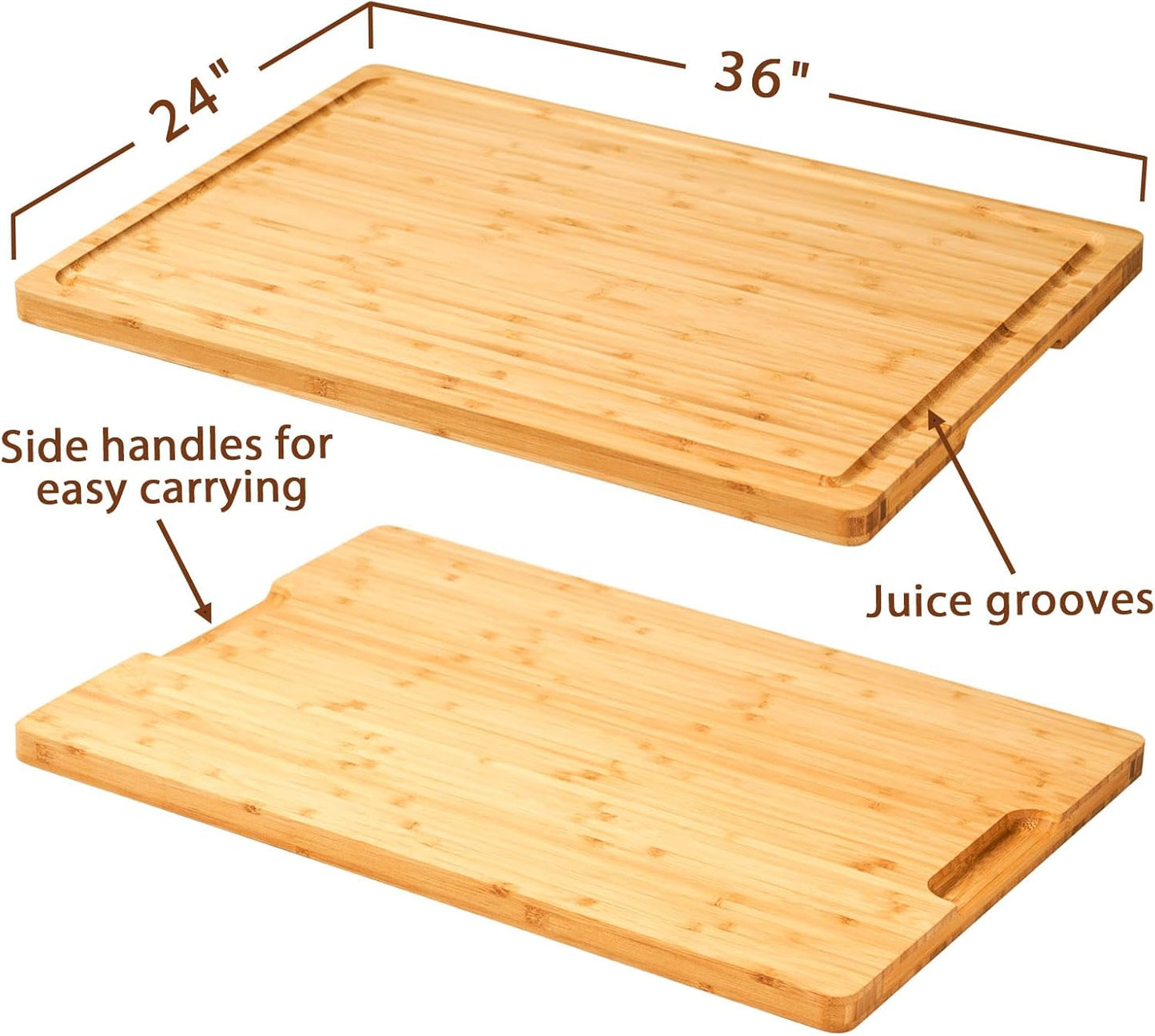 Bamboo Cutting Board for Kitchen, 18" Large Wood Charcuterie Cheese Board, Wooden Chopping Block with Side Handles and Juice Grooves