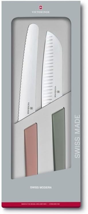 2 Piece Santoku Knife and Bread Knife Set, Pizza Peel, Multi Color - Light & Sharp for Various Ingredients Dishwasher Safe Swiss Madan Gift Box 2 Piece Set (6.9096.22 G)