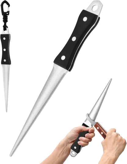 Hoof Knife Sharpener Set, 10 Inch Farrier tool Honing Rod with Hanging Rope, Diamond Coated Portable Knife Tool Sharpener for Hoof Knives/Serrated Blades/Most of Farm Knive(COLOR:Silver)