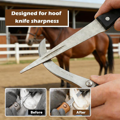 Hoof Knife Sharpener Set, 10 Inch Farrier tool Honing Rod with Hanging Rope, Diamond Coated Portable Knife Tool Sharpener for Hoof Knives/Serrated Blades/Most of Farm Knive(COLOR:Silver)