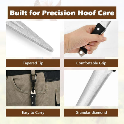 Hoof Knife Sharpener Set, 10 Inch Farrier tool Honing Rod with Hanging Rope, Diamond Coated Portable Knife Tool Sharpener for Hoof Knives/Serrated Blades/Most of Farm Knive(COLOR:Silver)