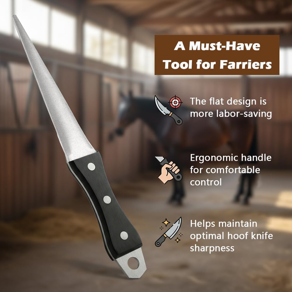 Hoof Knife Sharpener Set, 10 Inch Farrier tool Honing Rod with Hanging Rope, Diamond Coated Portable Knife Tool Sharpener for Hoof Knives/Serrated Blades/Most of Farm Knive(COLOR:Silver)