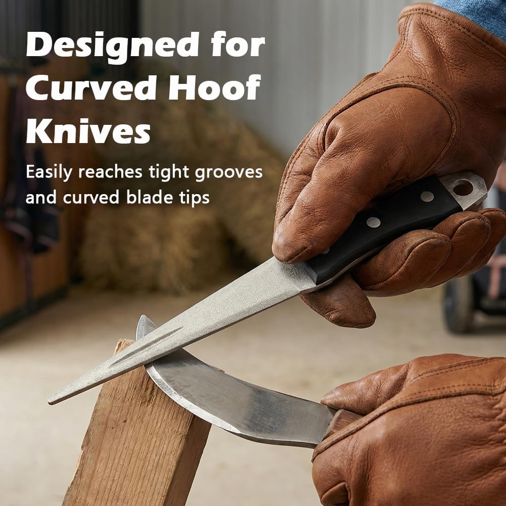 Hoof Knife Sharpener Set, 10 Inch Farrier tool Honing Rod with Hanging Rope, Diamond Coated Portable Knife Tool Sharpener for Hoof Knives/Serrated Blades/Most of Farm Knive(COLOR:Silver)
