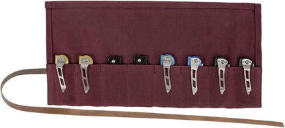 Pocket Knife Roll,8 Slots Folding Knife Roll Bag,Waxed Canvas Knife Display Case,Small Knife Roll Up Pouch,Pocket Knife Storage Case,Tactical Knife Protectors For Camping Hiking,Tool Roll (Purple)