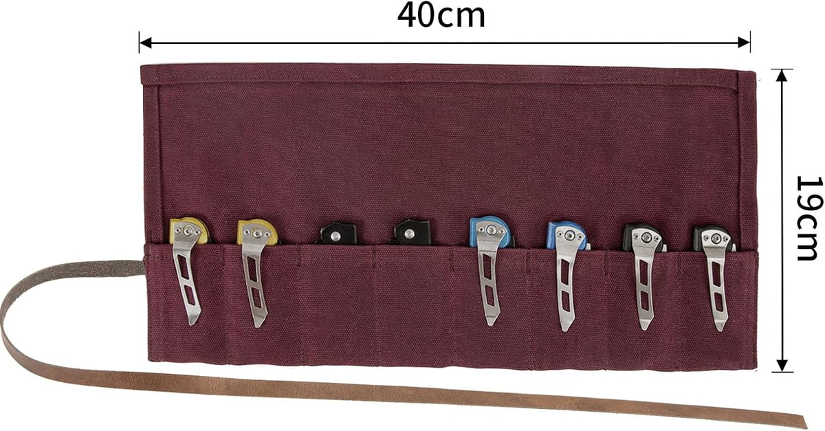 Pocket Knife Roll,8 Slots Folding Knife Roll Bag,Waxed Canvas Knife Display Case,Small Knife Roll Up Pouch,Pocket Knife Storage Case,Tactical Knife Protectors For Camping Hiking,Tool Roll (Purple)