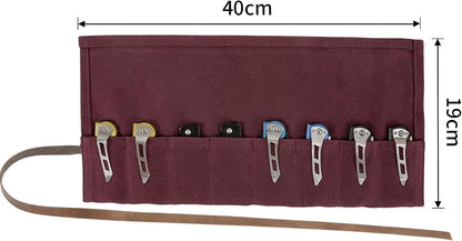 Pocket Knife Roll,8 Slots Folding Knife Roll Bag,Waxed Canvas Knife Display Case,Small Knife Roll Up Pouch,Pocket Knife Storage Case,Tactical Knife Protectors For Camping Hiking,Tool Roll (Purple)