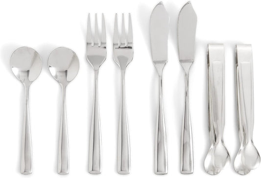 Gourmet Stainless Steel Charcuterie Utensil Set of 8, Includes Forks, Knives/Spreaders, Spoons, Tongs