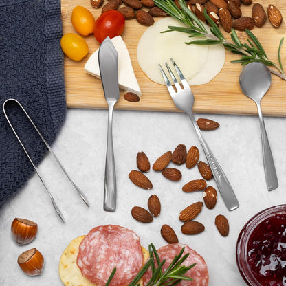 Gourmet Stainless Steel Charcuterie Utensil Set of 8, Includes Forks, Knives/Spreaders, Spoons, Tongs