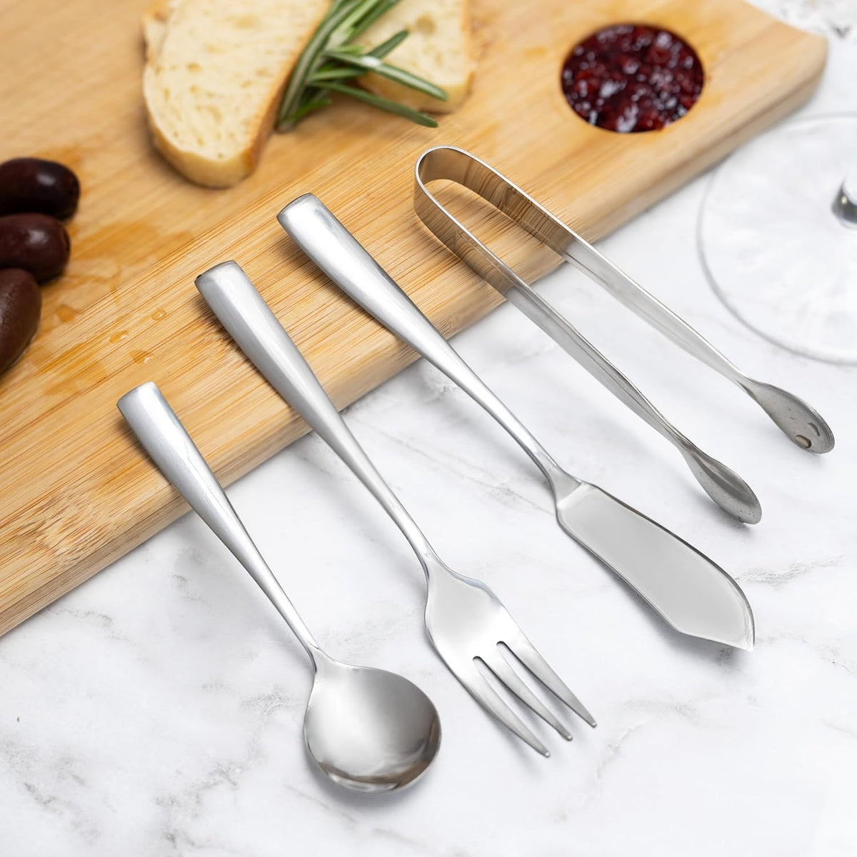 Gourmet Stainless Steel Charcuterie Utensil Set of 8, Includes Forks, Knives/Spreaders, Spoons, Tongs