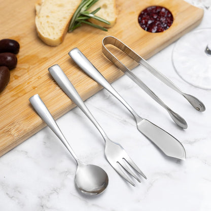 Gourmet Stainless Steel Charcuterie Utensil Set of 8, Includes Forks, Knives/Spreaders, Spoons, Tongs