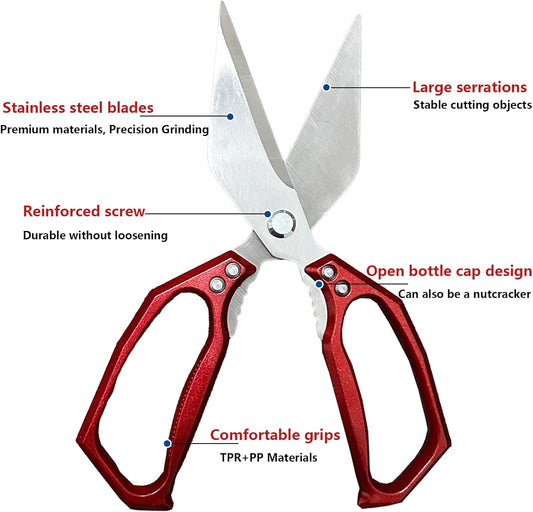 Heavy Duty Kitchen Scissors for Food Thickened Stainless Steel Kitchen Shears, Ultra Sharp Multipurpose Cooking Scissors for Cutting Poultry Bones, Fish, Vegetables, Meat Scissors Heavy Duty(Red)