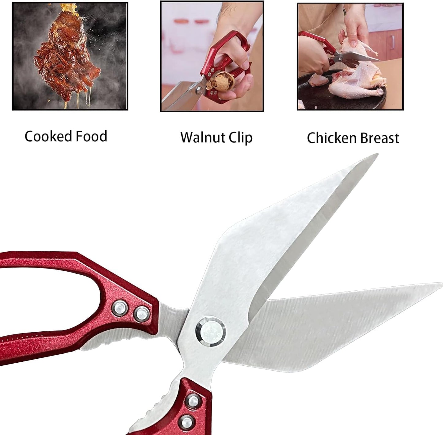 Heavy Duty Kitchen Scissors for Food Thickened Stainless Steel Kitchen Shears, Ultra Sharp Multipurpose Cooking Scissors for Cutting Poultry Bones, Fish, Vegetables, Meat Scissors Heavy Duty(Red)
