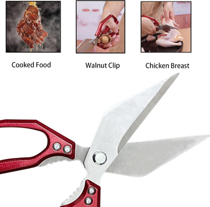 Heavy Duty Kitchen Scissors for Food Thickened Stainless Steel Kitchen Shears, Ultra Sharp Multipurpose Cooking Scissors for Cutting Poultry Bones, Fish, Vegetables, Meat Scissors Heavy Duty(Red)