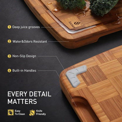 Heavy Duty Bamboo Cutting Board Non Slip Heavy Duty Over Sink Wooden Wood Cutting Board for Kitchen Chopping Board Extra Large Big Small Best House Warming Gift