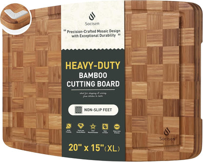 Heavy Duty Bamboo Cutting Board Non Slip Heavy Duty Over Sink Wooden Wood Cutting Board for Kitchen Chopping Board Extra Large Big Small Best House Warming Gift