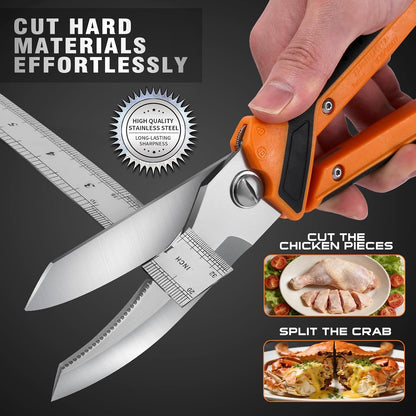 Chenovate® Heavy Duty Kitchen Scissors,Kitchen Shears with Knife & Scissor Switch Lock,Food Scissors Fit for Poultry Bones,Turkey,Meat Cutting,Veggies,Fish,Pizza (orange)