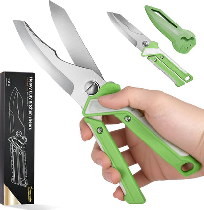 Chenovate® Heavy Duty Kitchen Scissors,Kitchen Shears with Knife & Scissor Switch Lock,Food Scissors Fit for Poultry Bones,Turkey,Meat Cutting,Veggies,Fish,Pizza (orange)