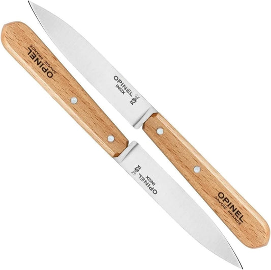No. 112 Paring Knives 2 Piece Set, Sandvik 12C27 Steel Everyday Use Prep Knives for Chopping, Peeling, Slicing, Trimming, Stabilized Sustainably Harvested Beechwood Handles, Made in France
