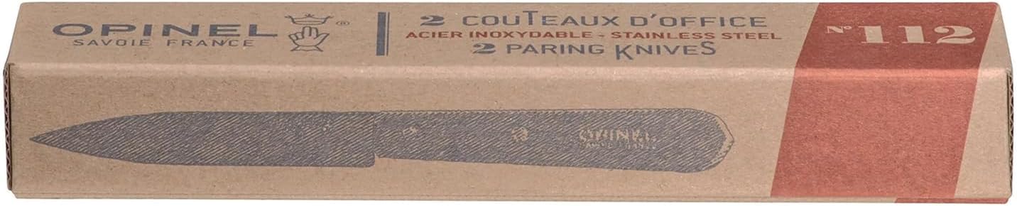 No. 112 Paring Knives 2 Piece Set, Sandvik 12C27 Steel Everyday Use Prep Knives for Chopping, Peeling, Slicing, Trimming, Stabilized Sustainably Harvested Beechwood Handles, Made in France
