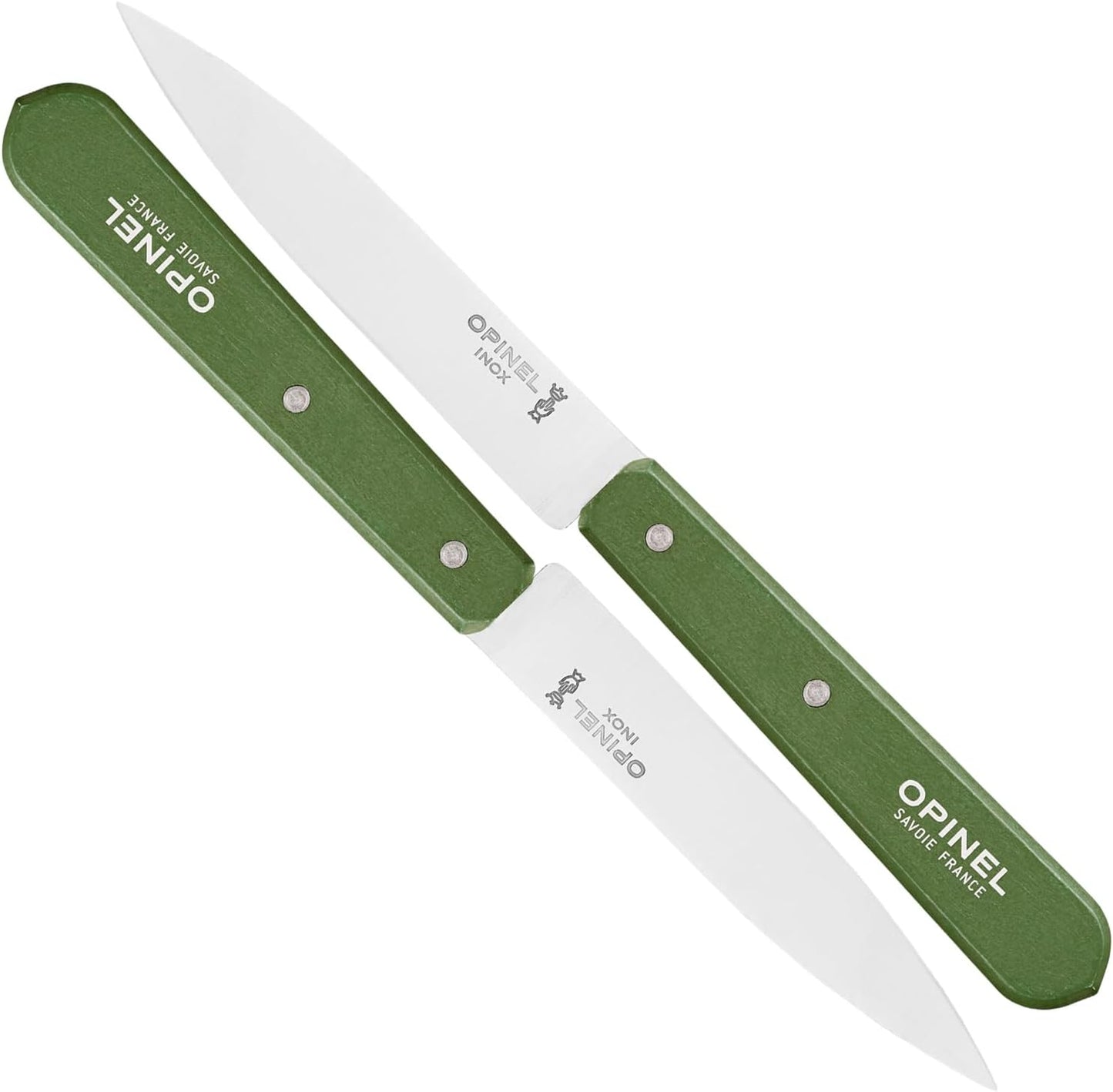 No. 112 Paring Knives 2 Piece Set, Sandvik 12C27 Steel Everyday Use Prep Knives for Chopping, Peeling, Slicing, Trimming, Stabilized Sustainably Harvested Beechwood Handles, Made in France