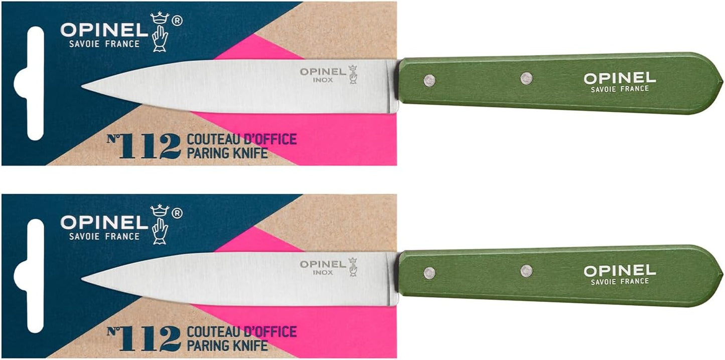 No. 112 Paring Knives 2 Piece Set, Sandvik 12C27 Steel Everyday Use Prep Knives for Chopping, Peeling, Slicing, Trimming, Stabilized Sustainably Harvested Beechwood Handles, Made in France