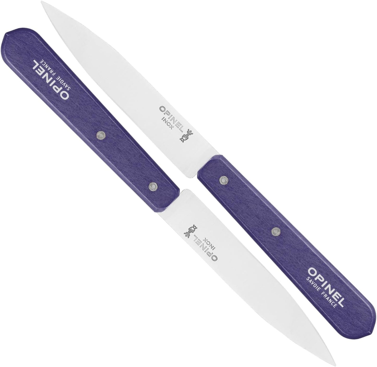 No. 112 Paring Knives 2 Piece Set, Sandvik 12C27 Steel Everyday Use Prep Knives for Chopping, Peeling, Slicing, Trimming, Stabilized Sustainably Harvested Beechwood Handles, Made in France