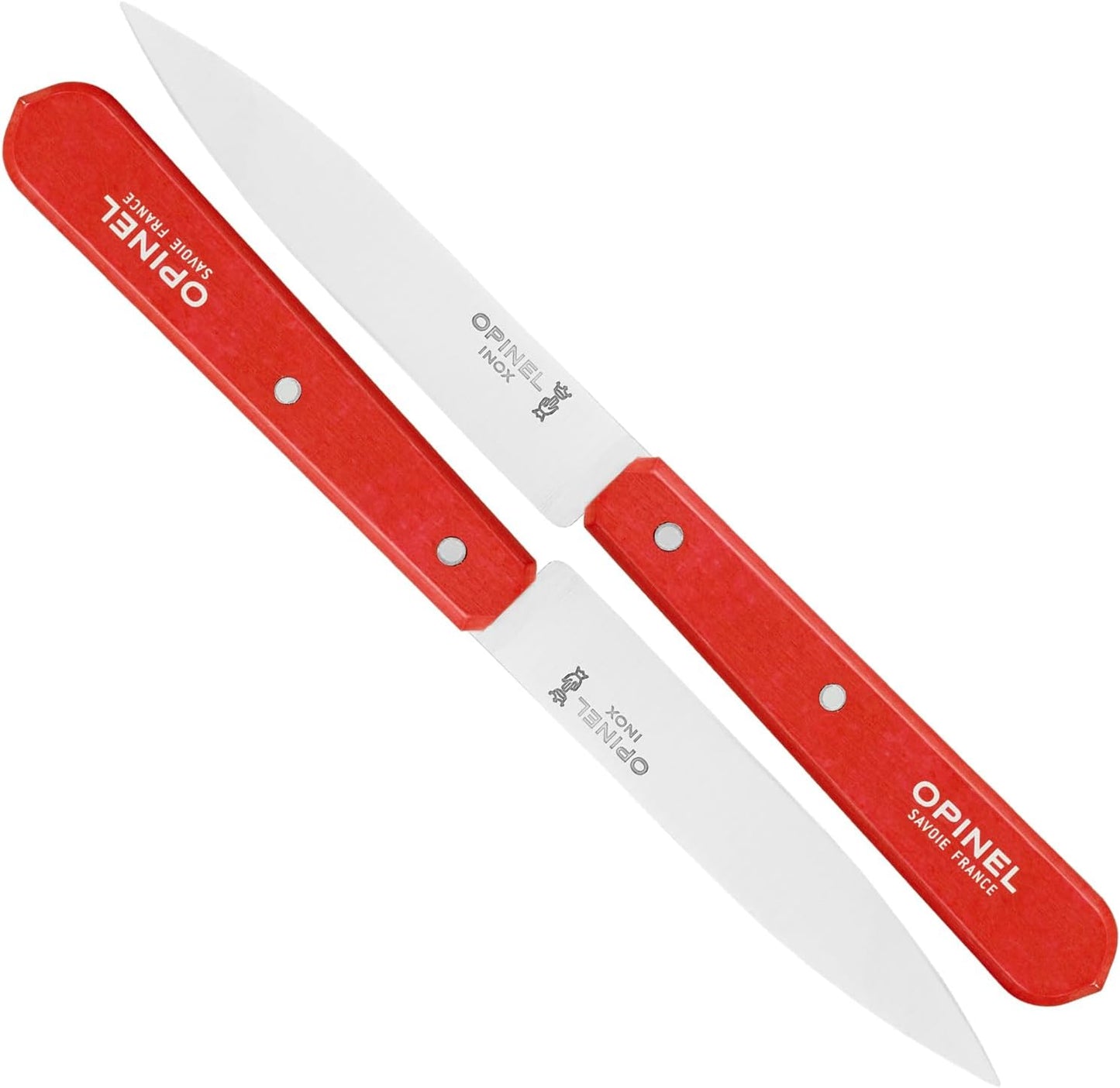 No. 112 Paring Knives 2 Piece Set, Sandvik 12C27 Steel Everyday Use Prep Knives for Chopping, Peeling, Slicing, Trimming, Stabilized Sustainably Harvested Beechwood Handles, Made in France