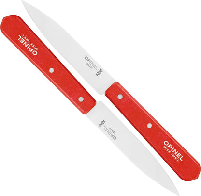 No. 112 Paring Knives 2 Piece Set, Sandvik 12C27 Steel Everyday Use Prep Knives for Chopping, Peeling, Slicing, Trimming, Stabilized Sustainably Harvested Beechwood Handles, Made in France