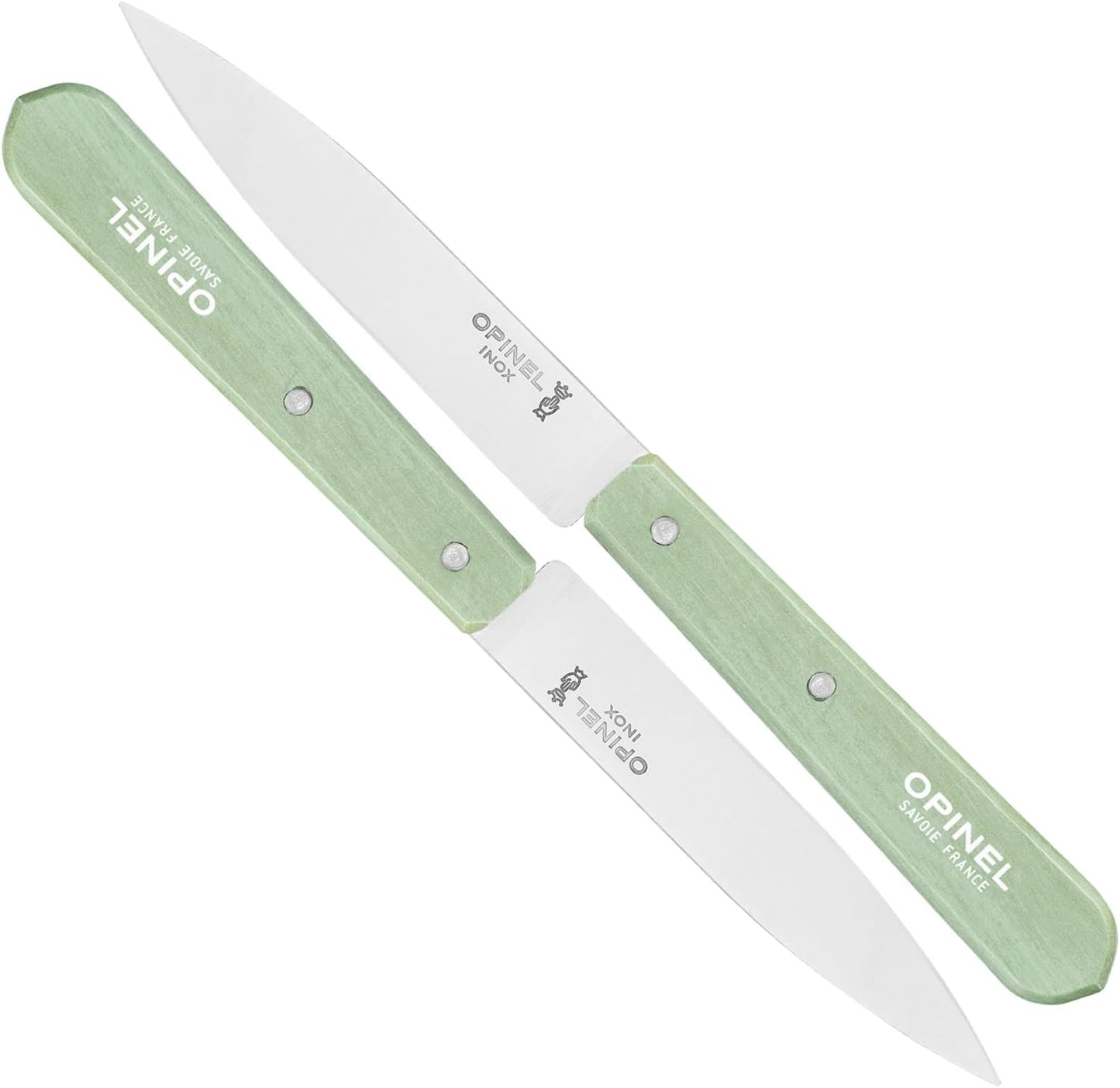 No. 112 Paring Knives 2 Piece Set, Sandvik 12C27 Steel Everyday Use Prep Knives for Chopping, Peeling, Slicing, Trimming, Stabilized Sustainably Harvested Beechwood Handles, Made in France