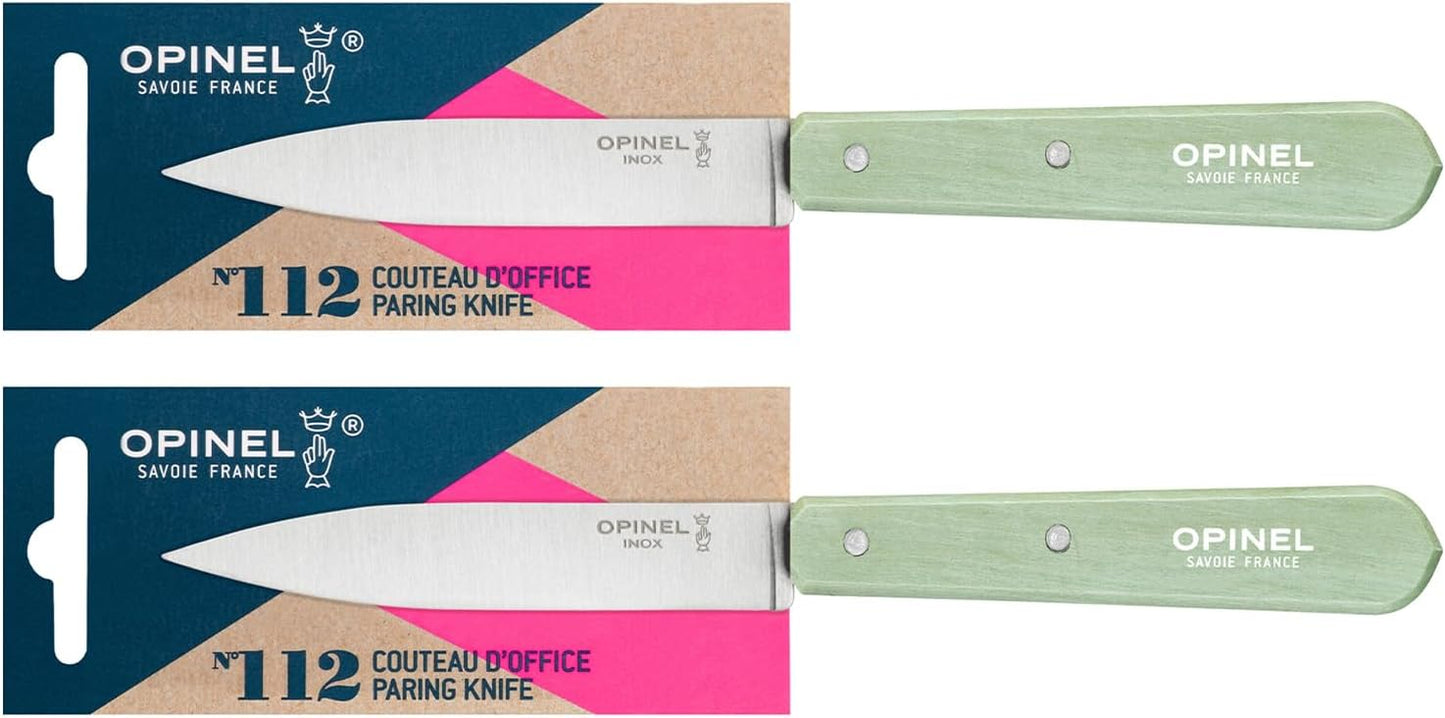 No. 112 Paring Knives 2 Piece Set, Sandvik 12C27 Steel Everyday Use Prep Knives for Chopping, Peeling, Slicing, Trimming, Stabilized Sustainably Harvested Beechwood Handles, Made in France