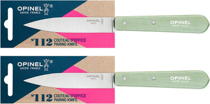 No. 112 Paring Knives 2 Piece Set, Sandvik 12C27 Steel Everyday Use Prep Knives for Chopping, Peeling, Slicing, Trimming, Stabilized Sustainably Harvested Beechwood Handles, Made in France