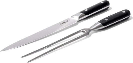 Cookware - Carving Set (Includes Carving Knife and Fork) - Crafted in France - Full Tang with Black POM Handle