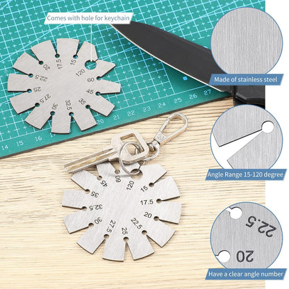 2 Piece Stainless Steel Bevel Axe Angle Finder - Round Shape Knife Blade Angle Gauge 15-120 Degrees