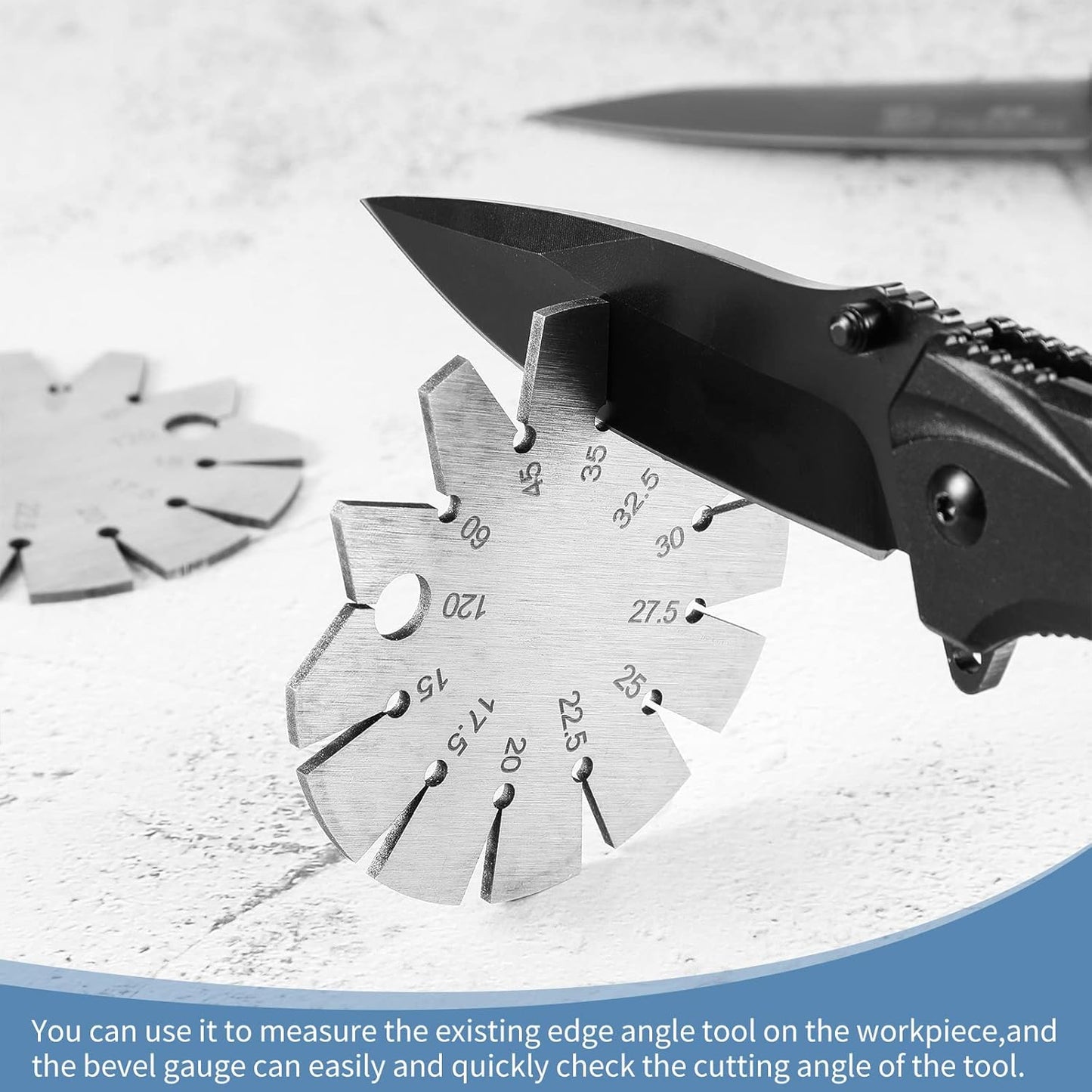 2 Piece Stainless Steel Bevel Axe Angle Finder - Round Shape Knife Blade Angle Gauge 15-120 Degrees