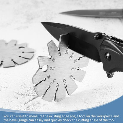 2 Piece Stainless Steel Bevel Axe Angle Finder - Round Shape Knife Blade Angle Gauge 15-120 Degrees
