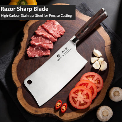 Cleaver Knife 7 Inch Meat Cleaver, Japanese High Carbon Stainless Steel Butcher Knife with Ergonomic Handle, Ultra Sharp Chopping Knife, Kitchen Gadgets for Home/Restaurant, Dads Gifts
