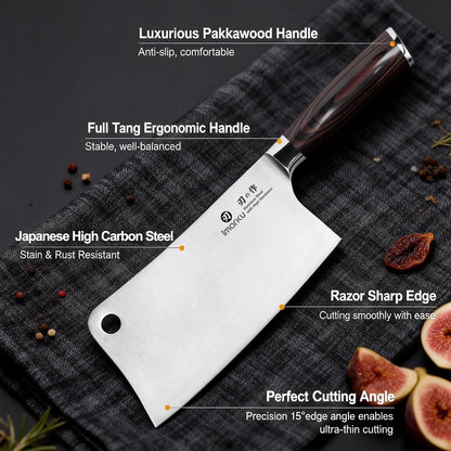 Cleaver Knife 7 Inch Meat Cleaver, Japanese High Carbon Stainless Steel Butcher Knife with Ergonomic Handle, Ultra Sharp Chopping Knife, Kitchen Gadgets for Home/Restaurant, Dads Gifts