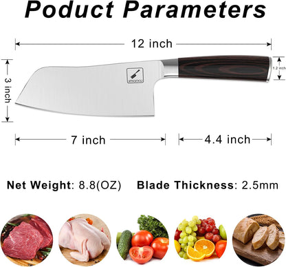 Cleaver Knife 7 Inch Meat Cleaver, Japanese High Carbon Stainless Steel Butcher Knife with Ergonomic Handle, Ultra Sharp Chopping Knife, Kitchen Gadgets for Home/Restaurant, Dads Gifts