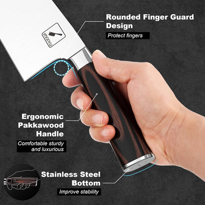 Cleaver Knife 7 Inch Meat Cleaver, Japanese High Carbon Stainless Steel Butcher Knife with Ergonomic Handle, Ultra Sharp Chopping Knife, Kitchen Gadgets for Home/Restaurant, Dads Gifts