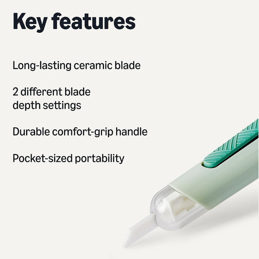 Ceramic Box Cutter Utility Knife, Adjustable Safety Cutter, 0.75 x 0.75 x 5.50 inches, Green, 1-Pack
