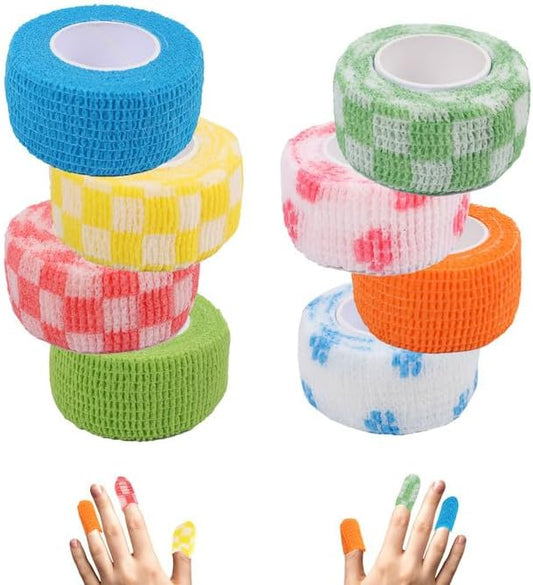 8 Pack Thimble Tape for Hand Sewing Self Adhering Bandage Wrap Nail Finger Protectors for Sewing No Residue Breathable Knitting Craft DIY Sewing Tools Dog Bandage Wrap