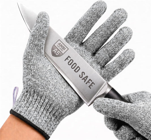 Cut Resistant Gloves Food Grade, ANSI A5 Kitchen Safety Gloves for Meat Cutting, Mandoline Slicer, Oyster Shucking, Wood Carving, Fish Fillet & Butcher, Grey (Large)