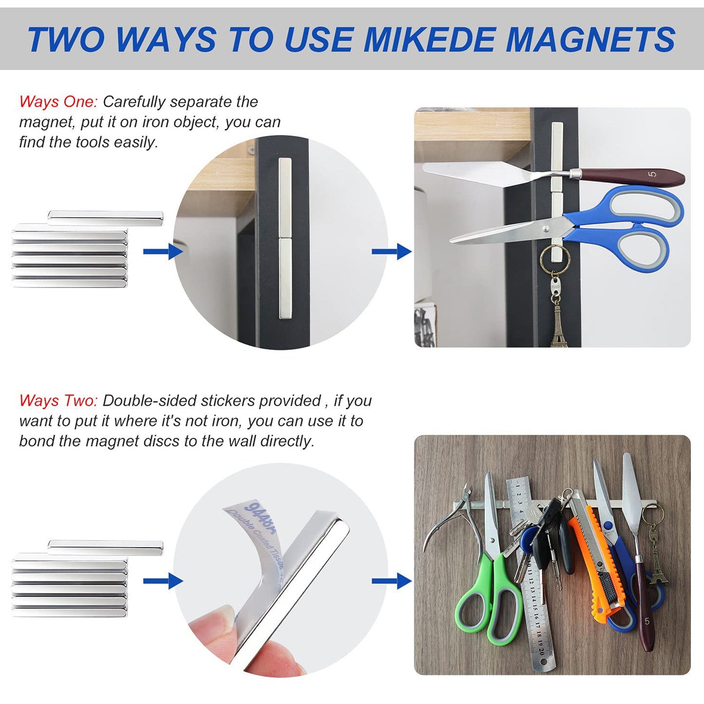 Magnets, 12 Pack Neodymium Bar Magnets with Double-Sided Adhesive, Strong Magnet Heavy Duty Magnetic Strips, Powerful Rare Earth Metal Magnet for Locker, Fridge, Office - 60x10x5 mm