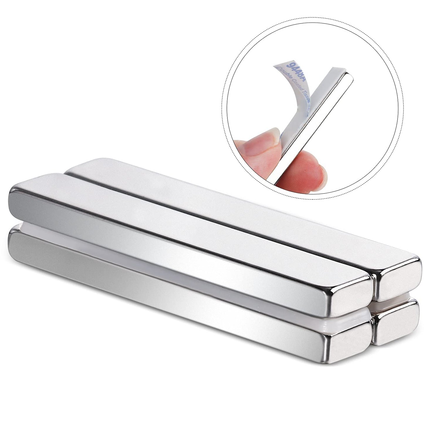 Magnets, 12 Pack Neodymium Bar Magnets with Double-Sided Adhesive, Strong Magnet Heavy Duty Magnetic Strips, Powerful Rare Earth Metal Magnet for Locker, Fridge, Office - 60x10x5 mm