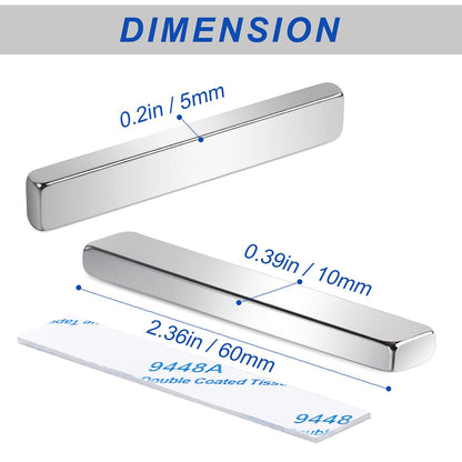 Magnets, 12 Pack Neodymium Bar Magnets with Double-Sided Adhesive, Strong Magnet Heavy Duty Magnetic Strips, Powerful Rare Earth Metal Magnet for Locker, Fridge, Office - 60x10x5 mm