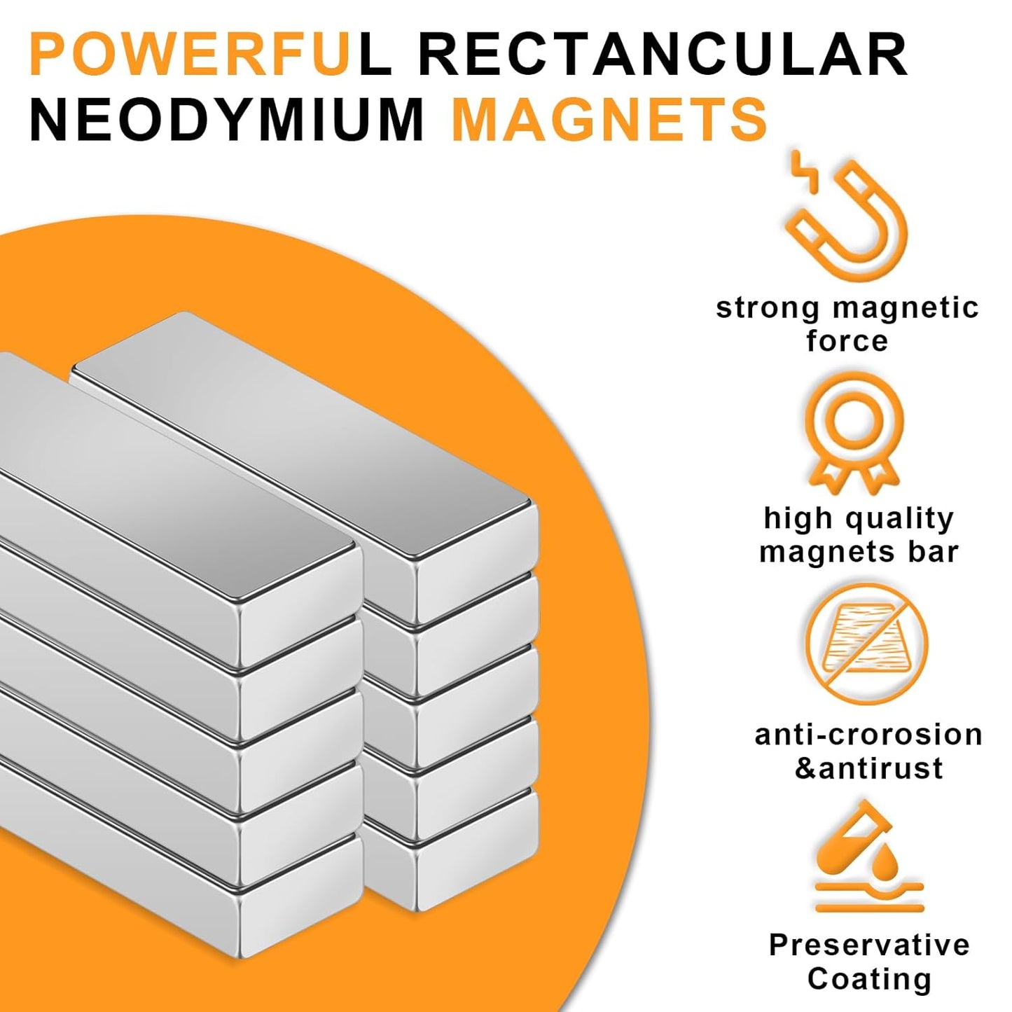 Magnets, 12 Pack Neodymium Bar Magnets with Double-Sided Adhesive, Strong Magnet Heavy Duty Magnetic Strips, Powerful Rare Earth Metal Magnet for Locker, Fridge, Office - 60x10x5 mm