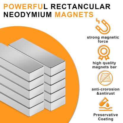 Magnets, 12 Pack Neodymium Bar Magnets with Double-Sided Adhesive, Strong Magnet Heavy Duty Magnetic Strips, Powerful Rare Earth Metal Magnet for Locker, Fridge, Office - 60x10x5 mm